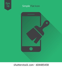 Paintbrush And Phone Flat Icon. Simple Sign Of Phone Application. Vector Illustrated Symbol