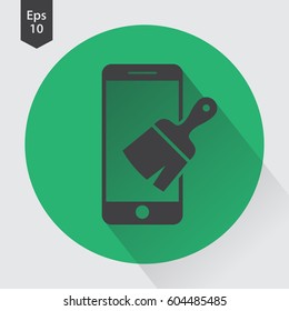 Paintbrush And Phone Flat Icon. Simple Sign Of Phone Application. Vector Illustrated Symbol