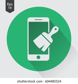 Paintbrush And Phone Flat Icon. Simple Sign Of Phone Application. Vector Illustrated Symbol