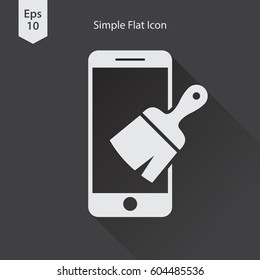 Paintbrush And Phone Flat Icon. Simple Sign Of Phone Application. Vector Illustrated Symbol
