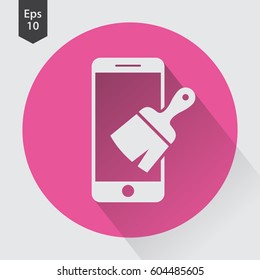 Paintbrush And Phone Flat Icon. Simple Sign Of Phone Application. Vector Illustrated Symbol