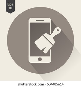 Paintbrush And Phone Flat Icon. Simple Sign Of Phone Application. Vector Illustrated Symbol
