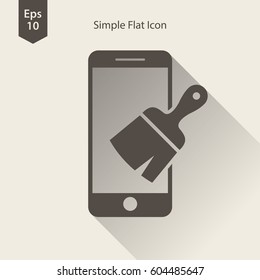 Paintbrush And Phone Flat Icon. Simple Sign Of Phone Application. Vector Illustrated Symbol