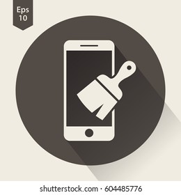 Paintbrush And Phone Flat Icon. Simple Sign Of Phone Application. Vector Illustrated Symbol