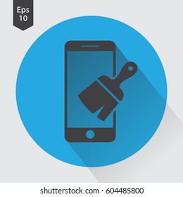 Paintbrush And Phone Flat Icon. Simple Sign Of Phone Application. Vector Illustrated Symbol