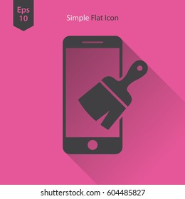 Paintbrush And Phone Flat Icon. Simple Sign Of Phone Application. Vector Illustrated Symbol