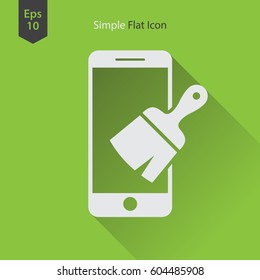 Paintbrush And Phone Flat Icon. Simple Sign Of Phone Application. Vector Illustrated Symbol