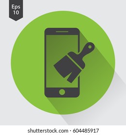 Paintbrush And Phone Flat Icon. Simple Sign Of Phone Application. Vector Illustrated Symbol