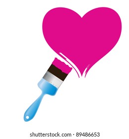 Paintbrush and pink heart. Abstract love concept illustration.