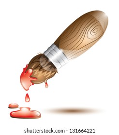 Paintbrush with red dripping paint, EPS 1o, isolated