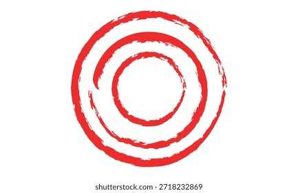 pincel com tinta vermelha em estilo antigo, círculo abstrato com traçado de pincel em plano de fundo branco. Ilustração de vetor.