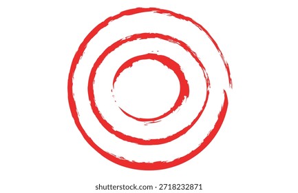 Pincel con tinta roja en estilo antiguo, círculo abstracto con trazo de pincel sobre fondo blanco. Ilustración vectorial.