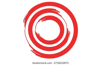 Pincel con tinta roja en estilo antiguo, círculo abstracto con trazo de pincel sobre fondo blanco. Ilustración vectorial.