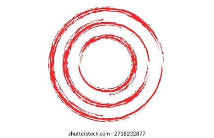 Pincel con tinta roja en estilo antiguo, círculo abstracto con trazo de pincel sobre fondo blanco. Ilustración vectorial.
