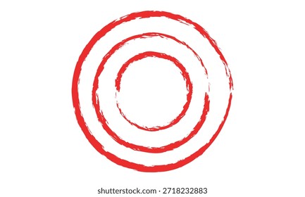 Pincel con tinta roja en estilo antiguo, círculo abstracto con trazo de pincel sobre fondo blanco. Ilustración vectorial.