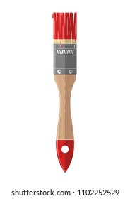 Paintbrush in red paint colored flat icon. Brush for applying paint. Vector illustration