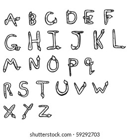 paintbrush shaped alphabet drawing