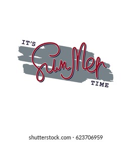 Paintbrush smear and author's lettering, It's Summer Time. Simple creative design elements. Vector EPS 8