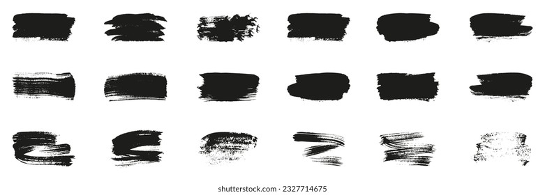Esplash de pincel, Juego de texturas de desgaste de pincel. Esténcil de pinchar negro de pinza de pincel. Splatter en forma Rectángulo. Elemento de diseño abstracto de mano dibujado sobre fondo blanco. Ilustración de vectores aislados.