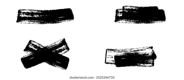 Paintbrush Splash, Brushstroke Grunge Texture Set. Brush Stroke Black Paint Stencil. Splatter in Rectangle Shape. Hand Drawn Abstract Design Element on White Background.