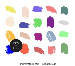 Paintbrush strokes shapes swatch, paint acrylic vector editable collection. 2021 season colorful trend set isolated traced image sale background. Vibrant red blue pink grey green retail graphic design