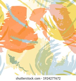 Paintbrush strokes vector seamless pattern. Modern abstract background in pastel colors on white.