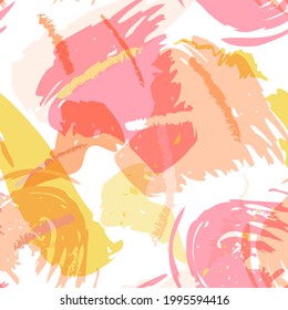 Paintbrush strokes vector seamless pattern. Modern abstract background in pastel colors on white.