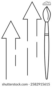 Paintbrush with two upward arrows and eraser. Ideal for art, creativity, growth, progress, education, motivation, and innovation concepts. Line metaphor