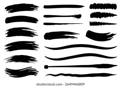 Coleção de vetores do Pincel. Elementos Grunge, Traçado de pincel, pincel de tinta, linhas grunge.