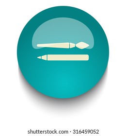 Paintbrush vector icon on blue green glossy glass button on white background