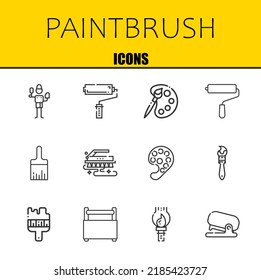 paintbrush vector line icons set. brush, paint roller and palette Icons. Thin line design. Modern outline graphic elements, simple stroke symbols stock illustration