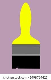 Paintbrush with yellow handle, graphic design hand drawn style. Flat vector illustration. 