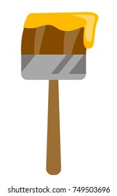 Pincel com vetor de tinta amarelo ilustração cartoon isolado no fundo branco.