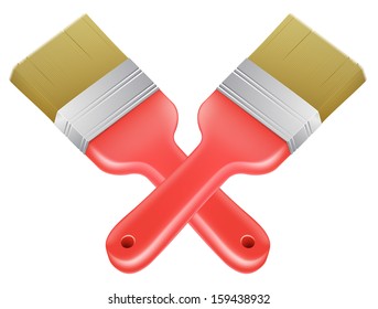 Paintbrushes crossed tools icon of cartoon tools crossed, construction or DIY or service concept