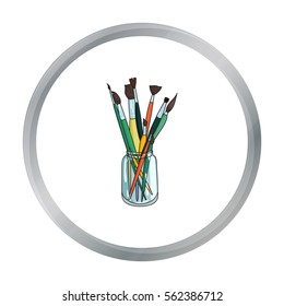 Paintbrushes for painting in the jar icon in cartoon style isolated on white background. Artist and drawing symbol stock vector illustration.