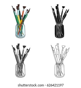 Paintbrushes for painting in the jar icon in cartoon style isolated on white background. Artist and drawing symbol stock vector illustration.