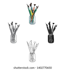 Paintbrushes for painting in the jar icon in cartoon,black style isolated on white background. Artist and drawing symbol stock vector illustration.
