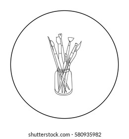 Paintbrushes for painting in the jar icon in outline style isolated on white background. Artist and drawing symbol stock vector illustration.