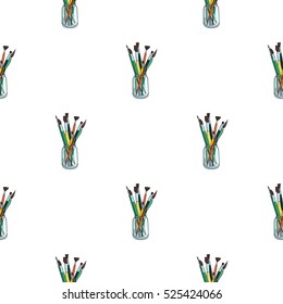 Paintbrushes for painting in the jar icon in pattern style isolated on white background. Artist and drawing symbol stock vector illustration.