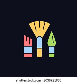 Paintbrushes RGB color icon for dark theme. Brush for paint applying. Drawing tool. Art classroom. Isolated vector illustration on night mode background. Simple filled line drawing on black
