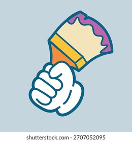 paintCreative hand holding paintbrush icon – ilustración de herramienta artística que simboliza la creatividad, diseño, pintura, renovación, proyectos de bricolaje.