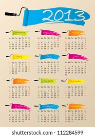Painted 2013 calendar design on pale background