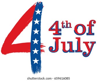 painted 4th of July number colred in red and blue on white background