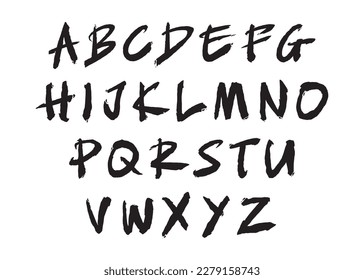 Painted ABC Font Brush Strokes. Digital Illustration brush alphabet set.