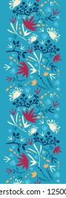 Painted abstract flowers and plants vertical seamless pattern