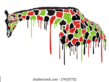 painted abstract illustration giraffes, running down colors 