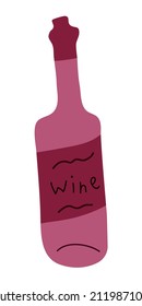 Painted abstract wine bottle with label and lettering in a trendy modern flat style, wine in a bottle for restaurant menus, wine bottle isolated on white background. Vector illustration