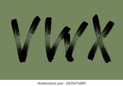 painted Alphabet, V.W.X alphabet Retro, Grunge capital letters, distressed alphabet. Punk and grunge style alphabet. Stencil graffiti font. Bold brush drawn typography. Black ink dirty texture letters