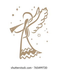 Painted Angel Pipe is sounding among the stars. Simple vector illustration of a free hand line.