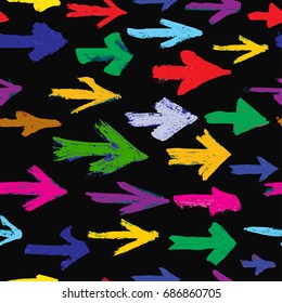 Painted arrows  seamless background. Different shapes from brush strokes, Vector arrow grunge backdrop